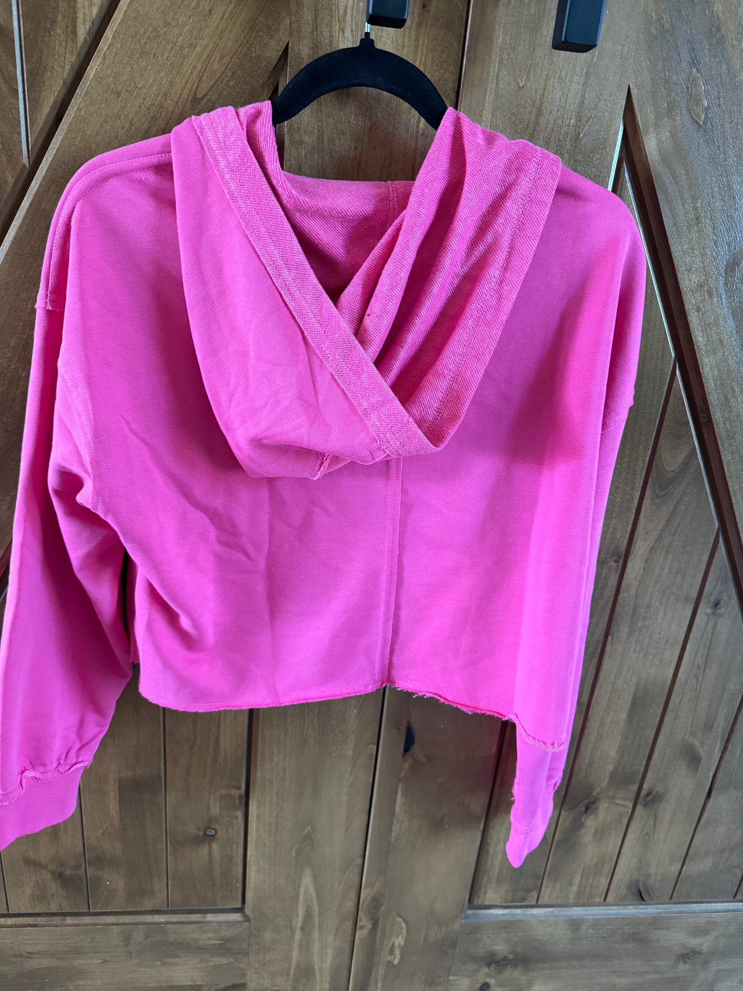 Pink Long Sleeve Hooded Pullover Sweatshirt