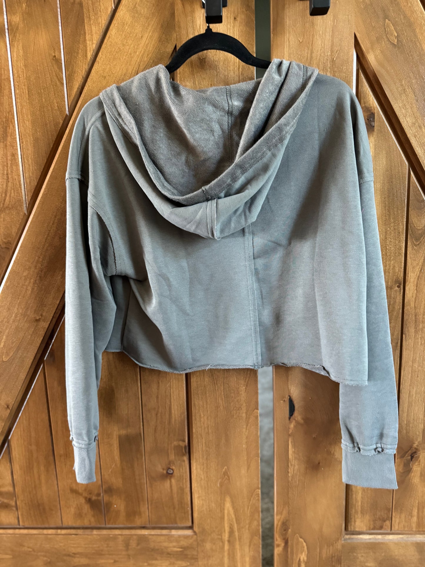 Grey Long Sleeve Hooded Pullover Sweatshirt