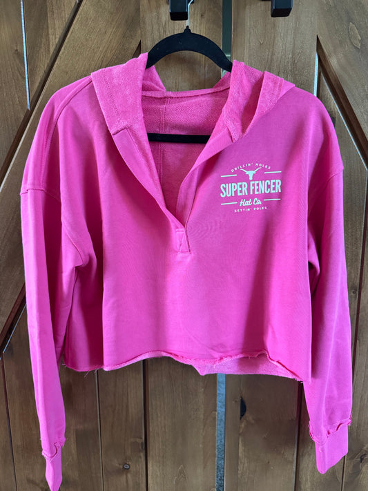 Pink Long Sleeve Hooded Pullover Sweatshirt