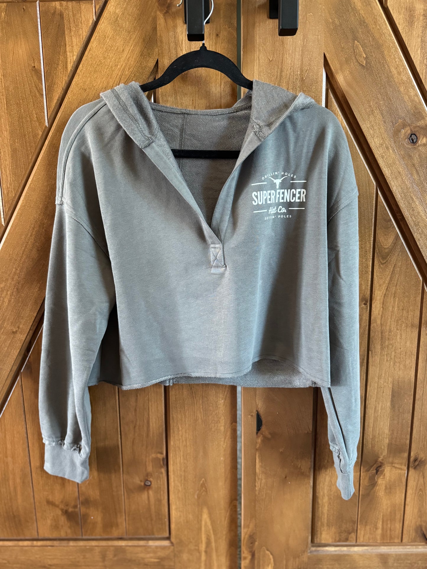Grey Long Sleeve Hooded Pullover Sweatshirt